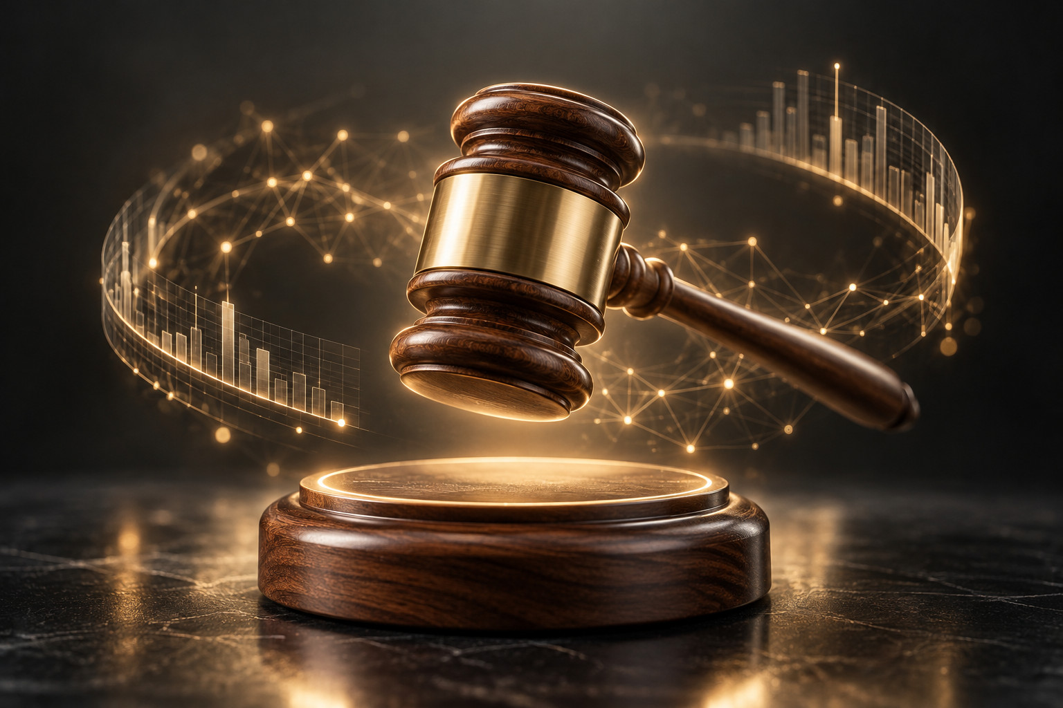 Floating auction gavel surrounded by neural connections